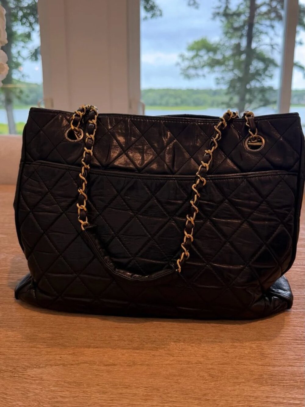 CHANEL Black Quilted Leather Shoulder Tote with Gold Chain Hardware - Picture 3 of 8